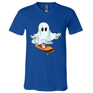 Hippie Ghost Halloween Skateboarder Skateboarding Costume Gift V-Neck T-Shirt