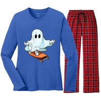 Hippie Ghost Halloween Skateboarder Skateboarding Costume Gift Women's Long Sleeve Flannel Pajama Set 