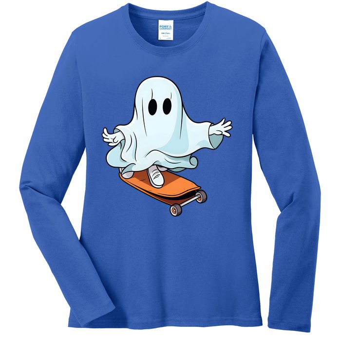 Hippie Ghost Halloween Skateboarder Skateboarding Costume Gift Ladies Long Sleeve Shirt