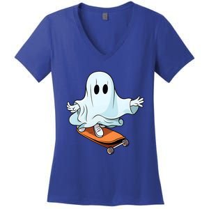 Hippie Ghost Halloween Skateboarder Skateboarding Costume Gift Women's V-Neck T-Shirt