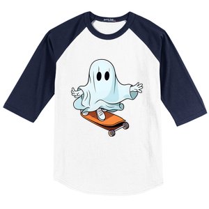 Hippie Ghost Halloween Skateboarder Skateboarding Costume Gift Baseball Sleeve Shirt