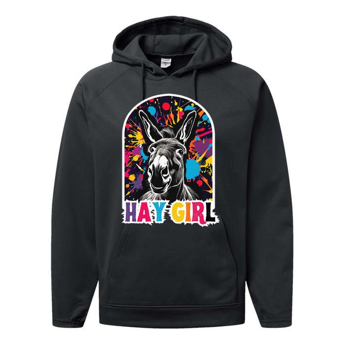 Hay Girl Hay Donkey Laughing Donkey Country Farm Performance Fleece Hoodie