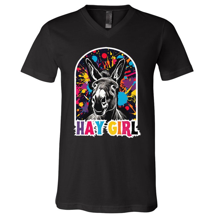 Hay Girl Hay Donkey Laughing Donkey Country Farm V-Neck T-Shirt