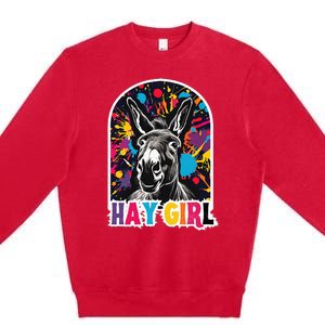 Hay Girl Hay Donkey Laughing Donkey Country Farm Premium Crewneck Sweatshirt