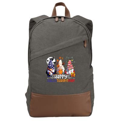 Hallothanksmas Gnomes Halloween Thanksgiving Christmas Happy Cotton Canvas Backpack