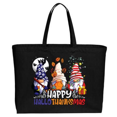 Hallothanksmas Gnomes Halloween Thanksgiving Christmas Happy Cotton Canvas Jumbo Tote