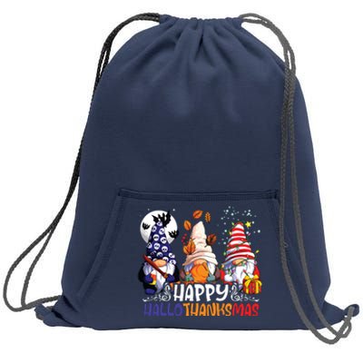 Hallothanksmas Gnomes Halloween Thanksgiving Christmas Happy Sweatshirt Cinch Pack Bag