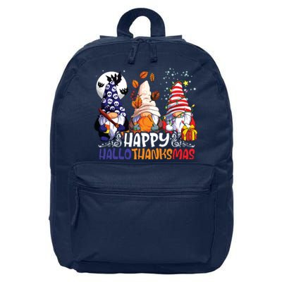 Hallothanksmas Gnomes Halloween Thanksgiving Christmas Happy 16 in Basic Backpack