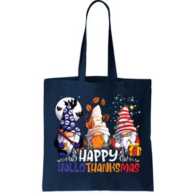 Hallothanksmas Gnomes Halloween Thanksgiving Christmas Happy Tote Bag