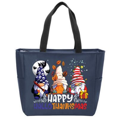 Hallothanksmas Gnomes Halloween Thanksgiving Christmas Happy Zip Tote Bag