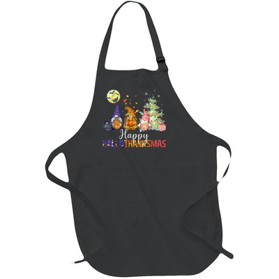 HalloThanksMas Gnomes Halloween Thanksgiving Christmas Full-Length Apron With Pockets