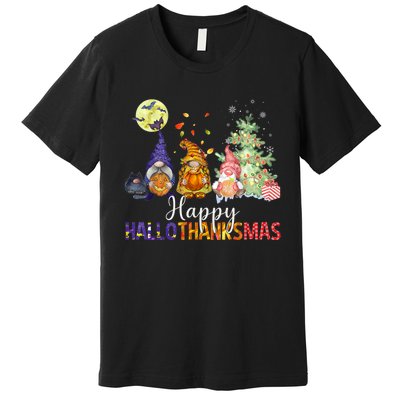 HalloThanksMas Gnomes Halloween Thanksgiving Christmas Premium T-Shirt