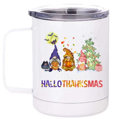 HalloThanksMas Gnomes Halloween Thanksgiving Christmas 12 oz Stainless Steel Tumbler Cup