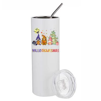 HalloThanksMas Gnomes Halloween Thanksgiving Christmas Stainless Steel Tumbler