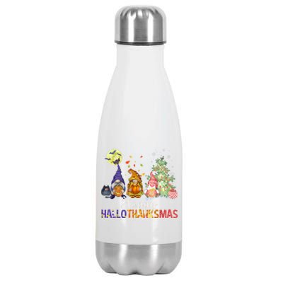 HalloThanksMas Gnomes Halloween Thanksgiving Christmas Stainless Steel Insulated Water Bottle