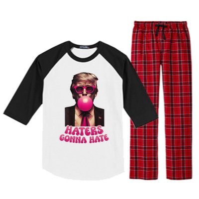 Haters Gonna Hate Funny Trump Bubble Gum Donald Trump 2024 Gift Raglan Sleeve Pajama Set