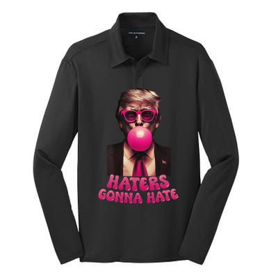 Haters Gonna Hate Funny Trump Bubble Gum Donald Trump 2024 Gift Silk Touch Performance Long Sleeve Polo