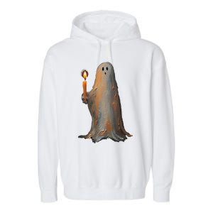 Halloween Ghost Holding Candle Spooky Garment-Dyed Fleece Hoodie