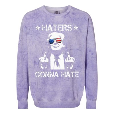 Haters Gonna Hate Middle Finger Funny Trump 2024 President Colorblast Crewneck Sweatshirt