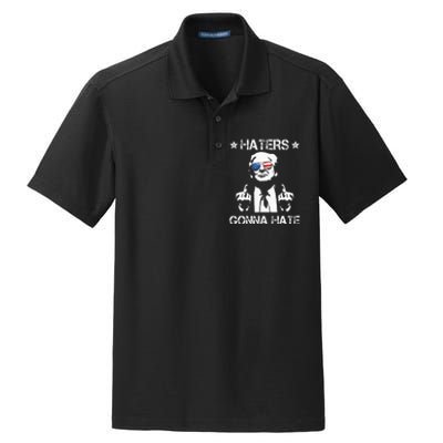 Haters Gonna Hate Middle Finger Funny Trump 2024 President Dry Zone Grid Polo