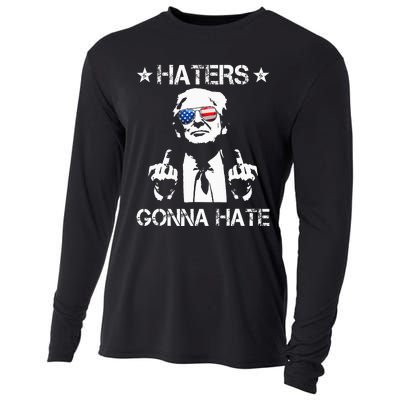 Haters Gonna Hate Middle Finger Funny Trump 2024 President Cooling Performance Long Sleeve Crew