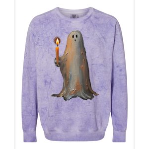 Halloween Ghost Holding Candle Spooky Gift Colorblast Crewneck Sweatshirt