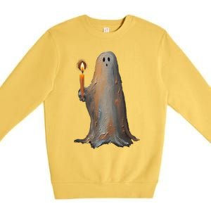 Halloween Ghost Holding Candle Spooky Gift Premium Crewneck Sweatshirt