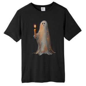 Halloween Ghost Holding Candle Spooky Gift Tall Fusion ChromaSoft Performance T-Shirt