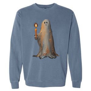 Halloween Ghost Holding Candle Spooky Gift Garment-Dyed Sweatshirt