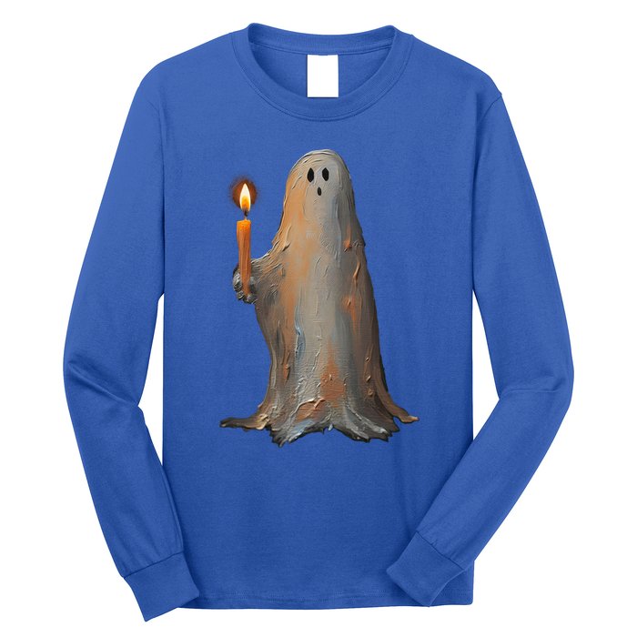 Halloween Ghost Holding Candle Spooky Gift Long Sleeve Shirt