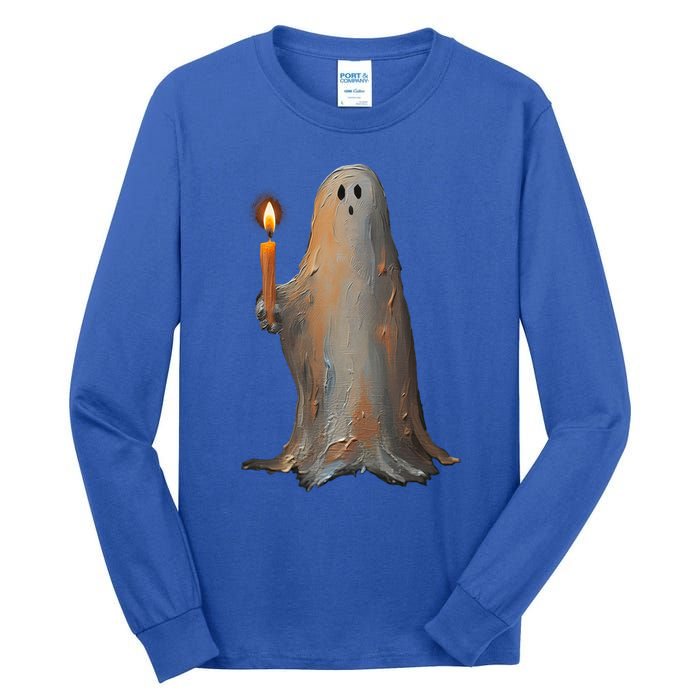 Halloween Ghost Holding Candle Spooky Gift Tall Long Sleeve T-Shirt