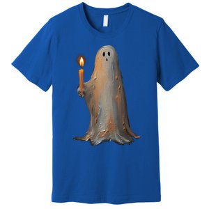 Halloween Ghost Holding Candle Spooky Gift Premium T-Shirt