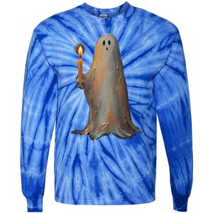 Halloween Ghost Holding Candle Spooky Gift Tie-Dye Long Sleeve Shirt