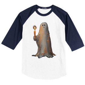 Halloween Ghost Holding Candle Spooky Gift Baseball Sleeve Shirt