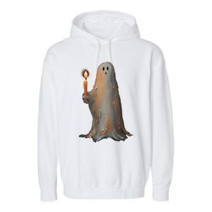 Halloween Ghost Holding Candle Spooky Gift Garment-Dyed Fleece Hoodie