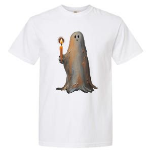 Halloween Ghost Holding Candle Spooky Gift Garment-Dyed Heavyweight T-Shirt