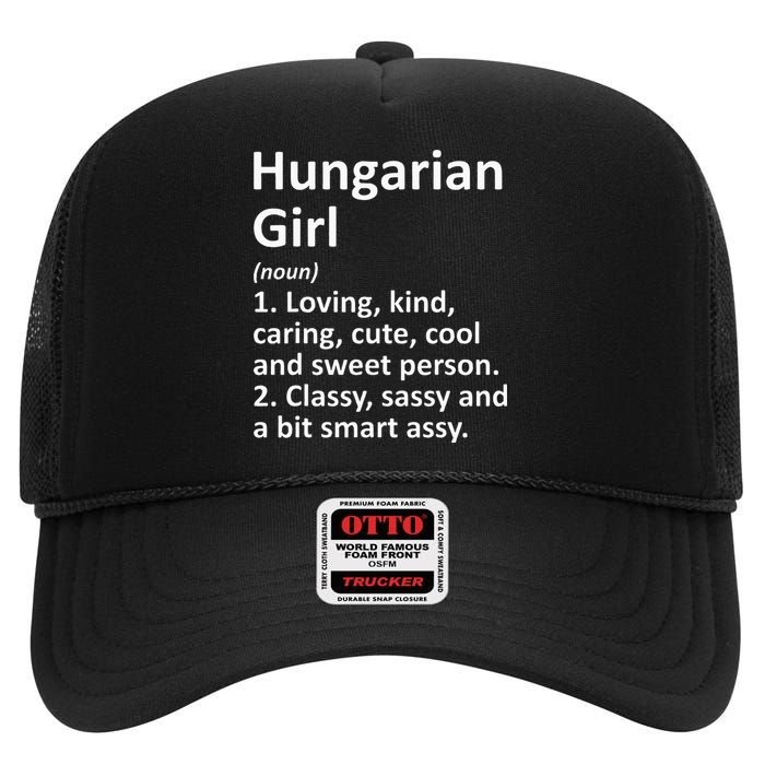 HUNGARIAN GIRL HUNGARY Gift Funny Country Home Roots Descent High Crown Mesh Back Trucker Hat