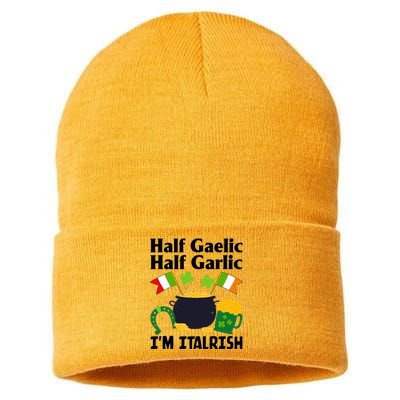 Half Gaelic Half Garlic IM Italrish Funny St. PatrickS Day Sustainable Knit Beanie