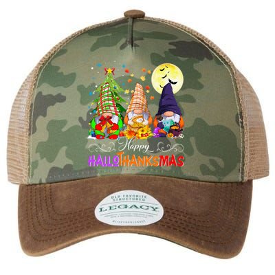 Hallothanksmas Gnomes Halloween Thanksgiving Christmas Happy Legacy Tie Dye Trucker Hat