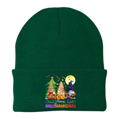 Hallothanksmas Gnomes Halloween Thanksgiving Christmas Happy Knit Cap Winter Beanie