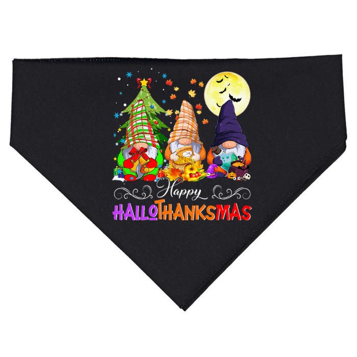 Hallothanksmas Gnomes Halloween Thanksgiving Christmas Happy USA-Made Doggie Bandana