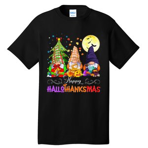 Hallothanksmas Gnomes Halloween Thanksgiving Christmas Happy Tall T-Shirt