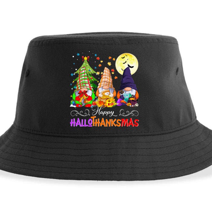 Hallothanksmas Gnomes Halloween Thanksgiving Christmas Happy Sustainable Bucket Hat