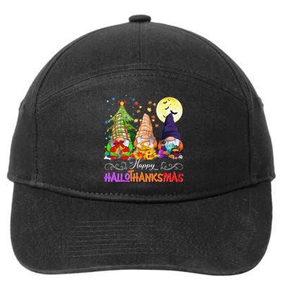 Hallothanksmas Gnomes Halloween Thanksgiving Christmas Happy 7-Panel Snapback Hat