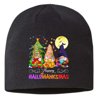 Hallothanksmas Gnomes Halloween Thanksgiving Christmas Happy Sustainable Beanie