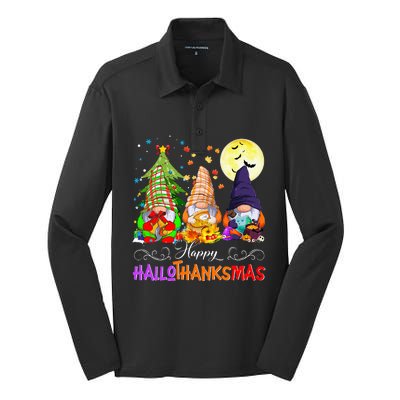 Hallothanksmas Gnomes Halloween Thanksgiving Christmas Happy Silk Touch Performance Long Sleeve Polo