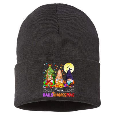 Hallothanksmas Gnomes Halloween Thanksgiving Christmas Happy Sustainable Knit Beanie