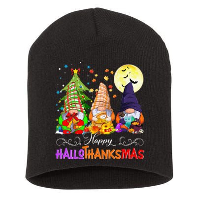 Hallothanksmas Gnomes Halloween Thanksgiving Christmas Happy Short Acrylic Beanie