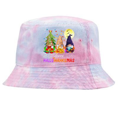 Hallothanksmas Gnomes Halloween Thanksgiving Christmas Happy Tie-Dyed Bucket Hat