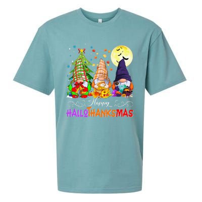 Hallothanksmas Gnomes Halloween Thanksgiving Christmas Happy Sueded Cloud Jersey T-Shirt